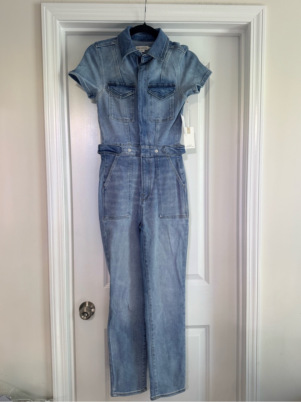 Good American Light Blue Denim Jumpsuit Jeans - Women's Short Sleeve NWT